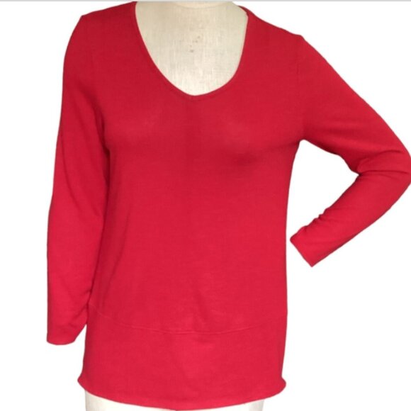 APT.9 Slub Knit V-Neck Tunic Top Side Hem Zippers/Slits Sz S Red 164B - Picture 1 of 10